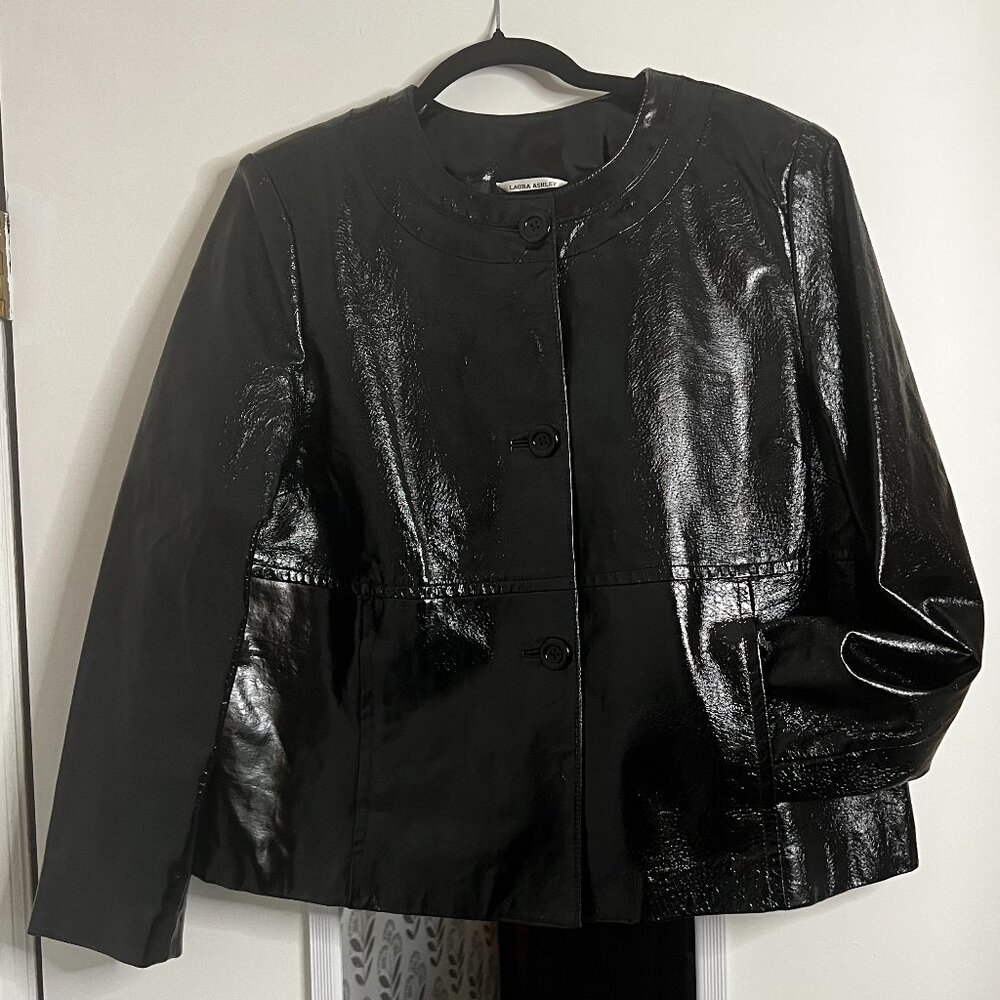 100% Leather // 90's Patent Leather Black Statement Jacket // Laura Ashely